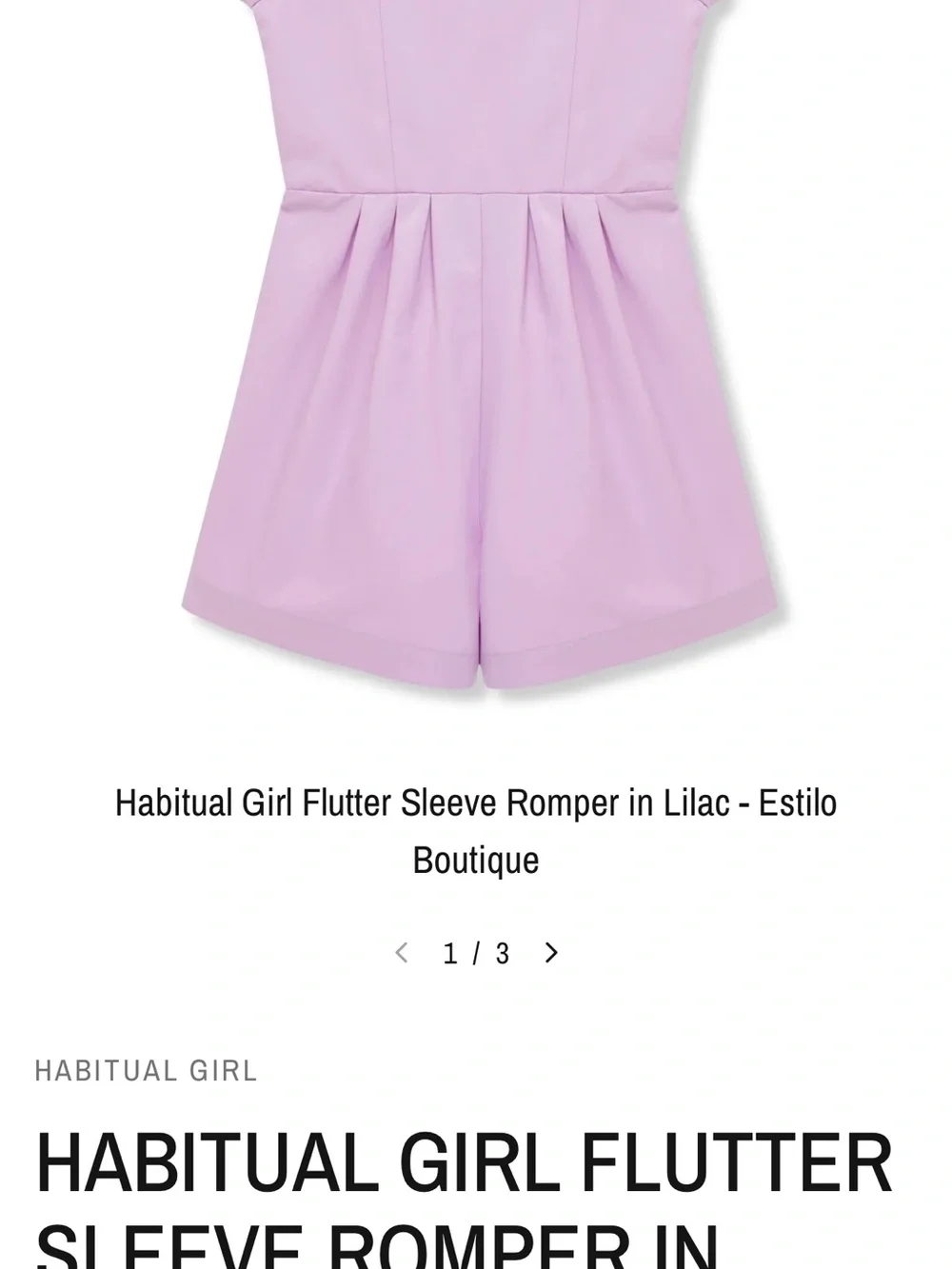 Habitual Girls Flutter Sleeve Romper lilac boutique